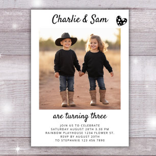 Duales Portrait Foto Minimal Boho Geburtstag Einladung