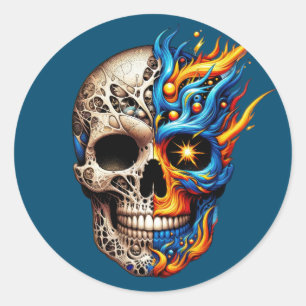 Duality Flame Skull Runder Aufkleber