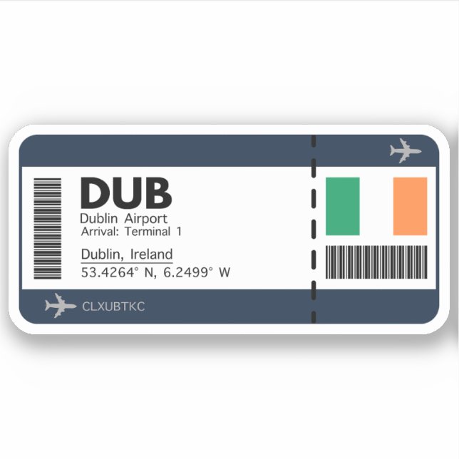 DUB Dublin Boarding Pass - Irland Ticket Aufkleber (Vorderseite)