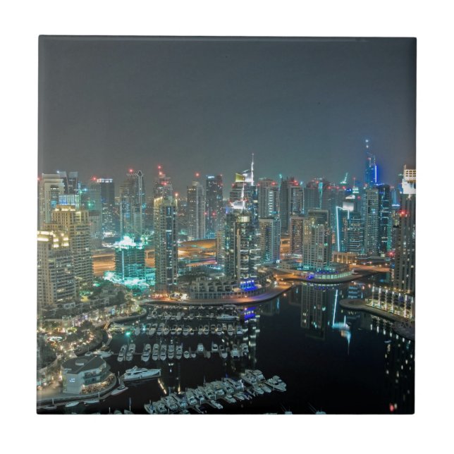 Dubai, Arabische Emirate-Skyline nachts Fliese (Vorderseite)