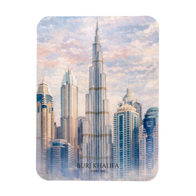 Dubai Burj Khalifa Luxury City Skyline Watercolor  Magnet (Vertikal)