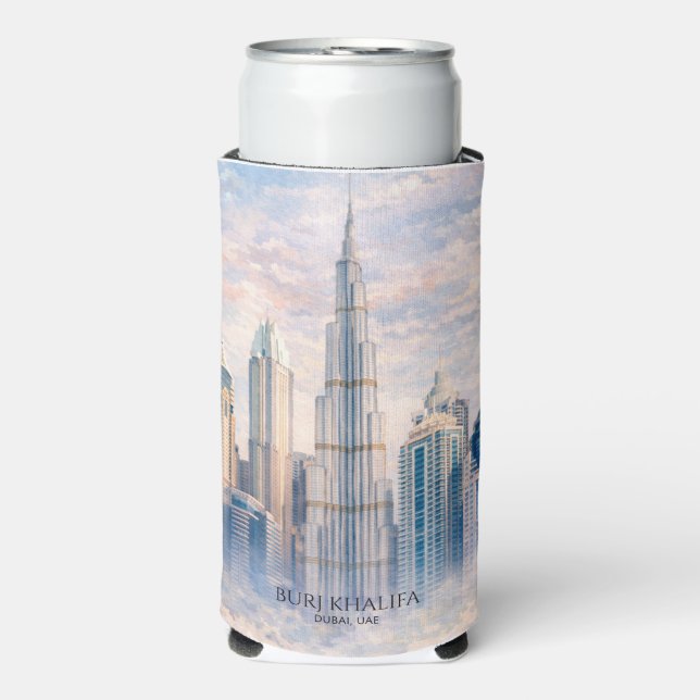 Dubai Burj Khalifa Luxury City Skyline Watercolor  Selters Dosenkühler (Seltzer Vorderseite)