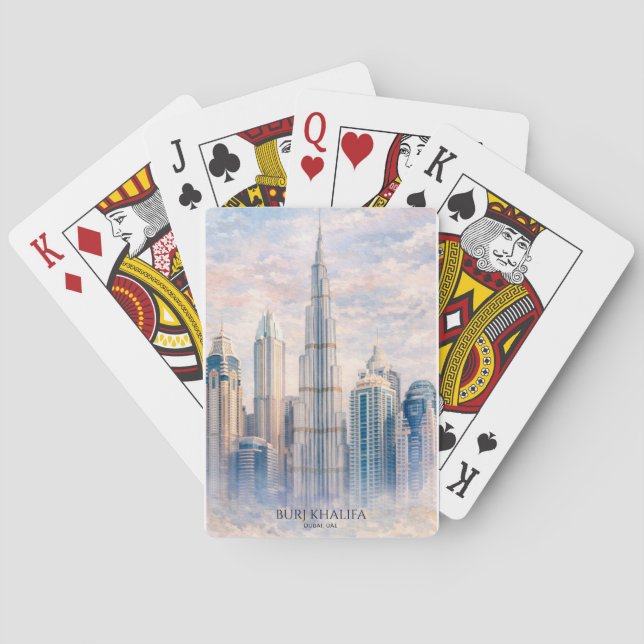 Dubai Burj Khalifa Luxury City Skyline Watercolor  Spielkarten (Rückseite)