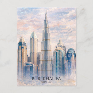Dubai Burj Khalifa Luxus Stadt Skyline Aquarell Feiertagspostkarte