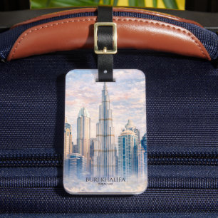 Dubai Burj Khalifa Luxus Stadt Skyline Aquarell Gepäckanhänger