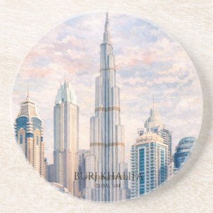 Dubai Burj Khalifa Luxus Stadt Skyline Aquarell Getränkeuntersetzer