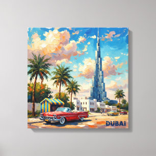 Dubai Burj Khalifa Retro Szene Gespanntes Leinwand