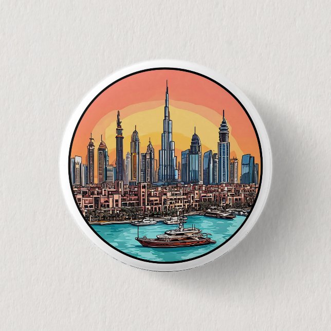 Dubai City Skyline mit Hochhäusern Button (Vorderseite)