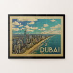 Dubai Coast Vintage Travel Puzzle<br><div class="desc">Dubai Design im Vintage Travel Stil mit einer Szene an der Küste mit dem Strand und Skyline von Dubai.</div>