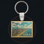 Dubai Coast Vintage Travel Schlüsselanhänger<br><div class="desc">Dubai Design im Vintage Travel Stil mit einer Szene an der Küste mit dem Strand und Skyline von Dubai.</div>