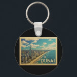 Dubai Coast Vintage Travel Schlüsselanhänger<br><div class="desc">Dubai Design im Vintage Travel Stil mit einer Szene an der Küste mit dem Strand und Skyline von Dubai.</div>