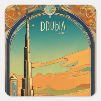 Dubai Dreamscape - Grafik Art Nouveau Postc Quadratischer Aufkleber