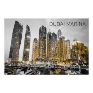 Dubai Marina City UAE Skyline Vintag Panorama Poster