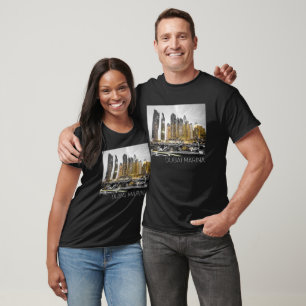 Dubai Marina City UAE Skyline Vintag Panorama T-Shirt