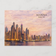 Dubai Marina Skyline Aquarell Stadtlichter Reise