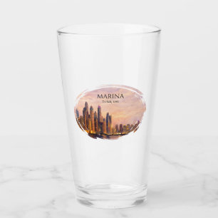 Dubai Marina Skyline Aquarell Stadtlichter Reise Glas