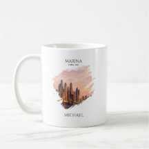 Dubai Marina Skyline Aquarell Stadtlichter Reise