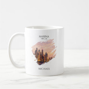 Dubai Marina Skyline Aquarell Stadtlichter Reise Kaffeetasse