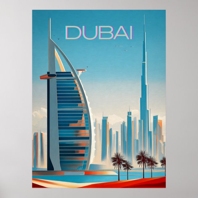 Dubai Modern Contemporary Skyline Wall Art Travel Poster (Vorne)