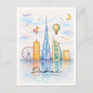Dubai-Skyline-Aquarell   Stadtlandschaftskunst der Feiertagspostkarte