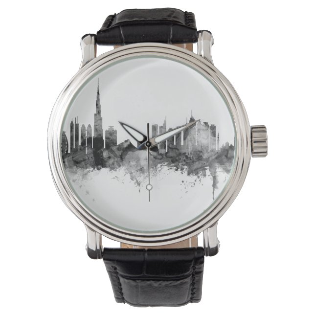 Dubai Skyline Black White Armbanduhr (Vorderseite)