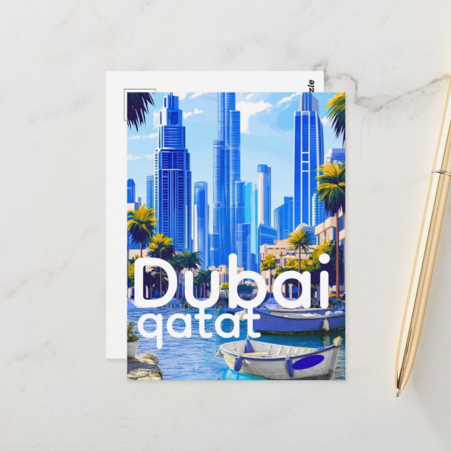 Dubai Skyline Card, Modern City Landmarks Postkarte (Vorderseite/Rückseite Beispiel)