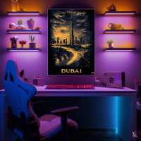 Dubai Skyline - Charcoal Monochrome Art - Urban