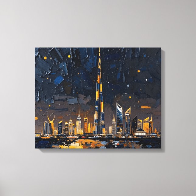 Dubai Skyline Premium Wrapped Canvas | Moderne Sta Leinwanddruck (Vorderseite)