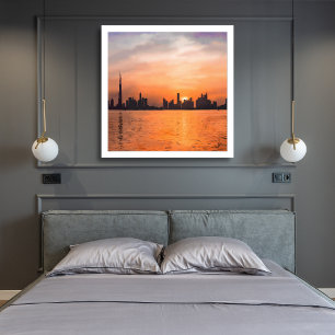 Dubai-Skyline-Sonnenuntergang-Aquarellmalerei Fotodruck