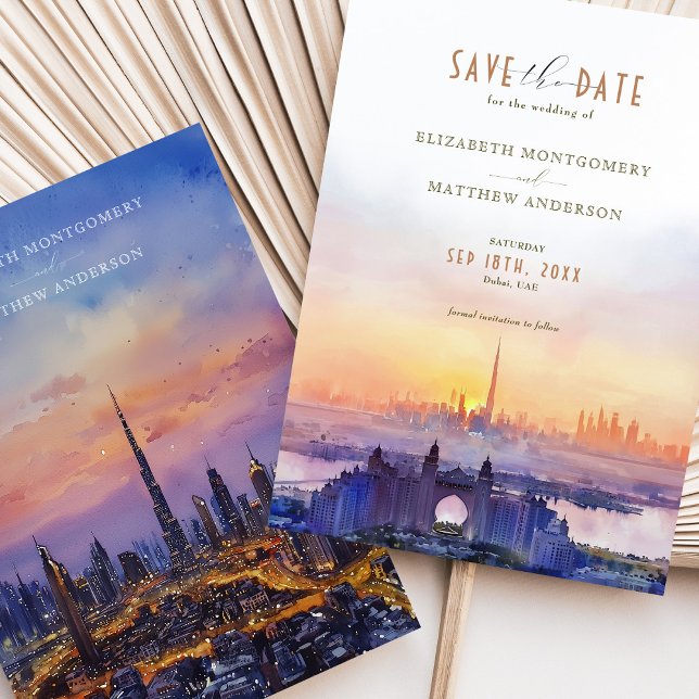 Dubai Skyline Sunset Wedding Save the Date Einladung (Von Creator hochgeladen)