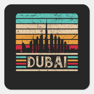 Dubai-Skyline Vintage Vereinigte Arabische Emirate Quadratischer Aufkleber