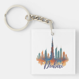 Dubai Skyline Wasserfarben Kunst drucken Schlüsselanhänger