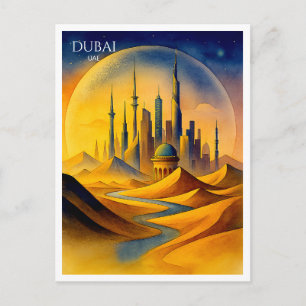 Dubai Skyline Watercolor Postcard UAE Souvenir Feiertagspostkarte