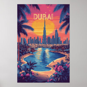 Dubai UAE Art Vintag Illustration Travel Poster