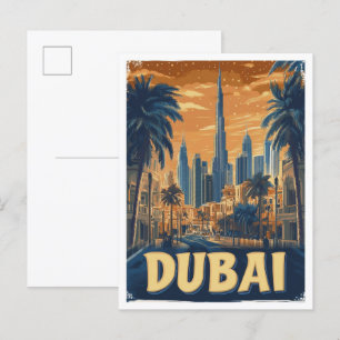 Dubai UAE Art Vintag Illustration Travel Postkarte