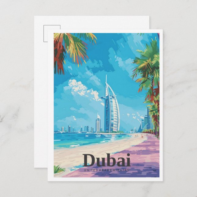 Dubai UAE Art Vintage Travel Postkarte (Vorne/Hinten)