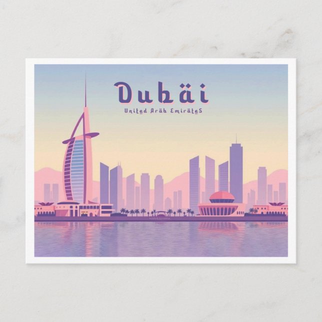 Dubai UAE Burj Khalifa Pastel Travel Design Postkarte (Vorderseite)