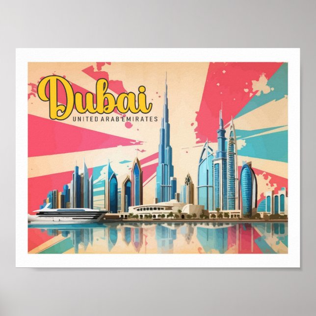 Dubai UAE Pop Art Travel Illustration Poster (Vorne)