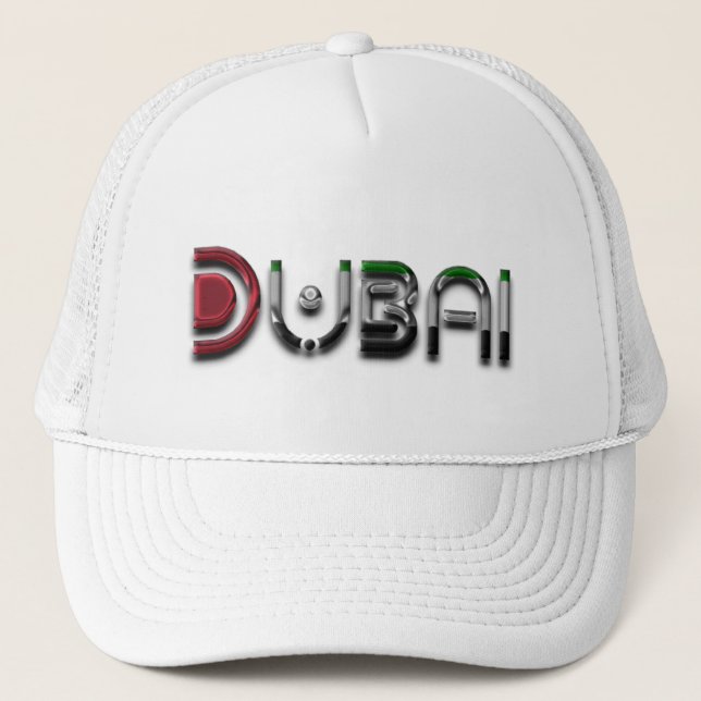 Dubai UAE Typografie Nur eleganter Text Truckerkappe (Vorderseite)