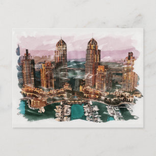 Dubai UAE Unique Watercolor Travel Fine Art Art Postkarte