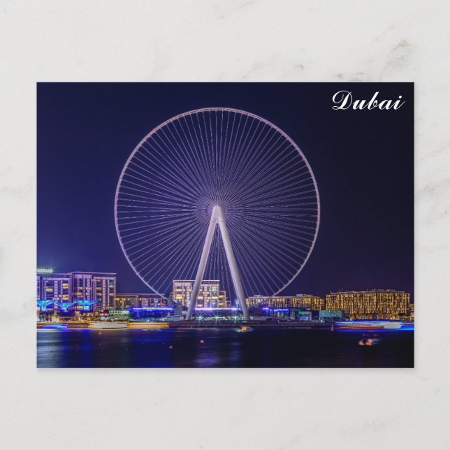Dubai UAE United Arab Emirates Ferris Wheel Night Postkarte (Vorderseite)