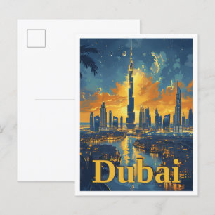 Dubai UAE Vintag Art Travel Illustration Postkarte