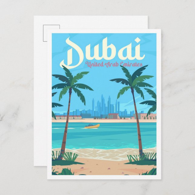 Dubai UAE Vintag Art Travel Illustration Postkarte (Vorne/Hinten)