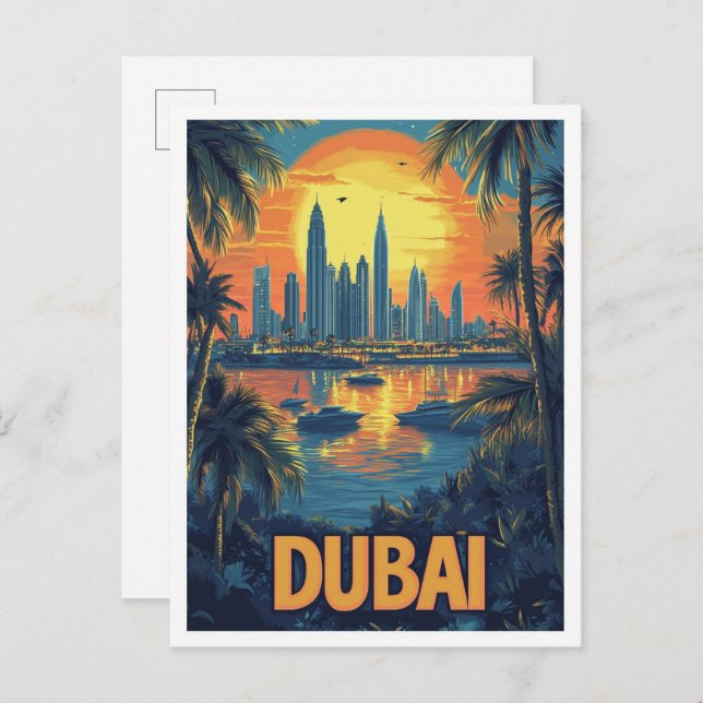 Dubai UAE Vintag Illustration Travel Postkarte (Vorne/Hinten)