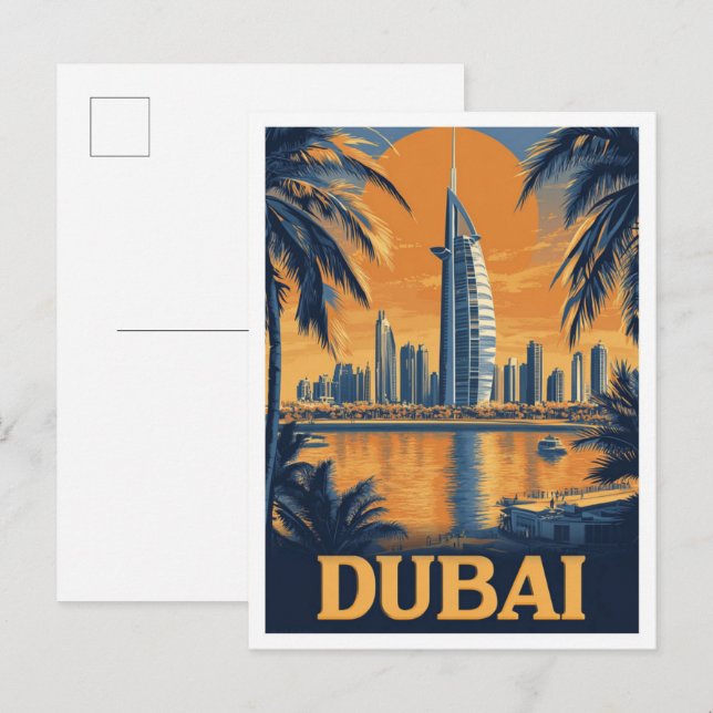 Dubai United Arab Emirates Illustration Travel Postkarte (Vorne/Hinten)