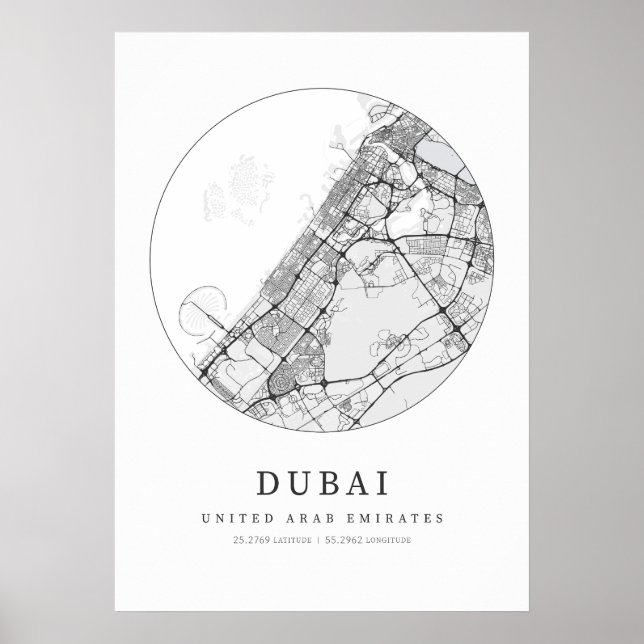 Dubai United Arab Emirates Street Layout Karte Poster (Vorne)