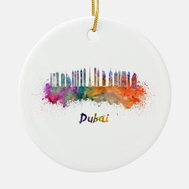 Dubai V2 skyline im Watercolor Keramikornament (Vorne)