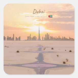Dubai, Vereinigte Arabische Emirate - Burj Khalifa Quadratischer Aufkleber