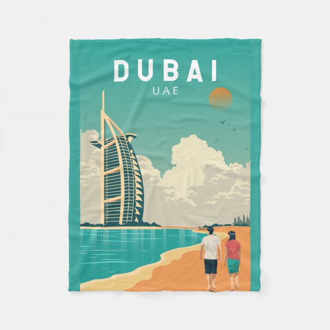 Dubai Vereinigte Arabische Emirate Retro Travel Ar Fleecedecke (Vorderseite)