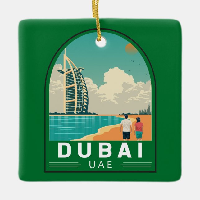 Dubai Vereinigte Arabische Emirate Retro Travel Ar Keramikornament (Vorderseite)